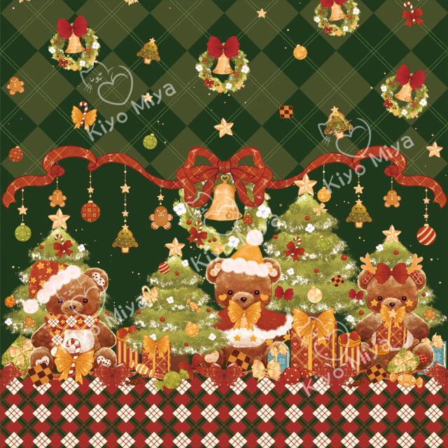 100% Polyester Christmas Rabbit And Cat Printed Lolita Dress Fabric