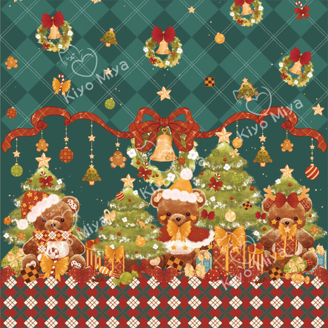 100% Polyester Christmas Rabbit And Cat Printed Lolita Dress Fabric