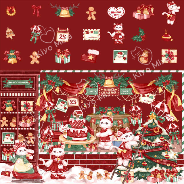 100% Cotton Christmas Kitten Cute Cat Pattern 40s Poplin Cotton Fabric