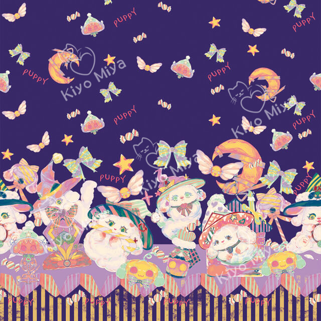 100% Polyester Helloween Ghost Puppy Lovely Dog Cartoon Printed Lolita Dress Festival Fabric