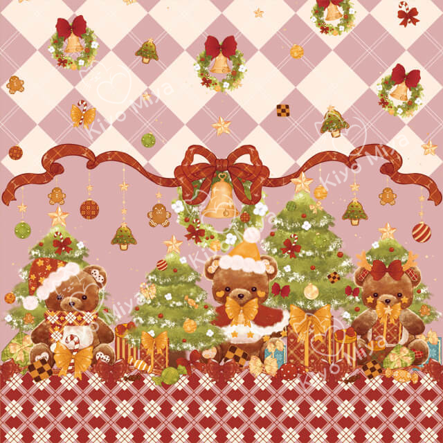 100% Polyester Christmas Rabbit And Cat Printed Lolita Dress Fabric