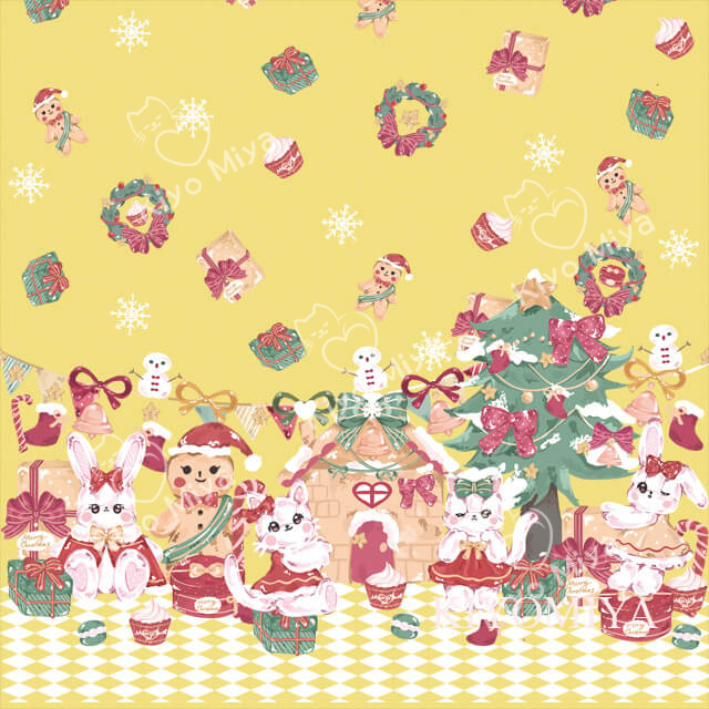 100% Polyester Christmas Rabbit And Cat Printed Fabric