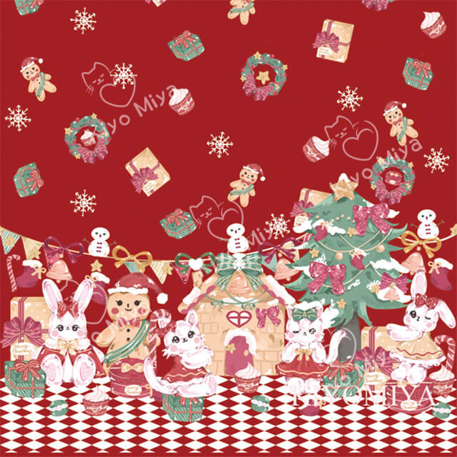 100% Polyester Christmas Rabbit And Cat Printed Fabric