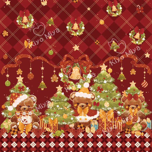 100% Polyester Christmas Rabbit And Cat Printed Lolita Dress Fabric