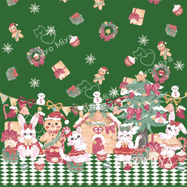 100% Polyester Christmas Rabbit And Cat Printed Fabric