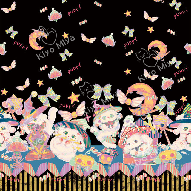 100% Polyester Helloween Ghost Puppy Lovely Dog Cartoon Printed Lolita Dress Festival Fabric