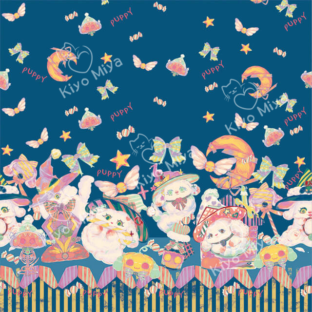 100% Polyester Helloween Ghost Puppy Lovely Dog Cartoon Printed Lolita Dress Festival Fabric