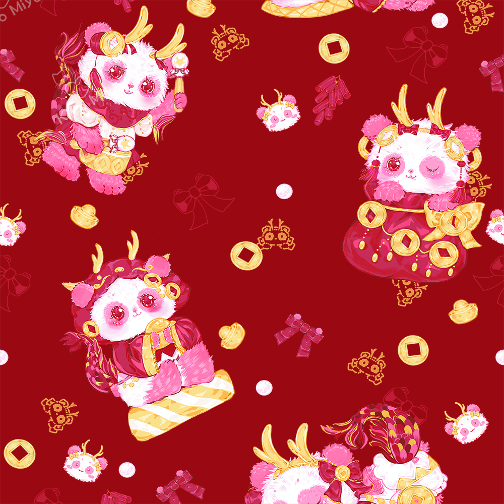 digital printed dragon year panda four way strech fabric