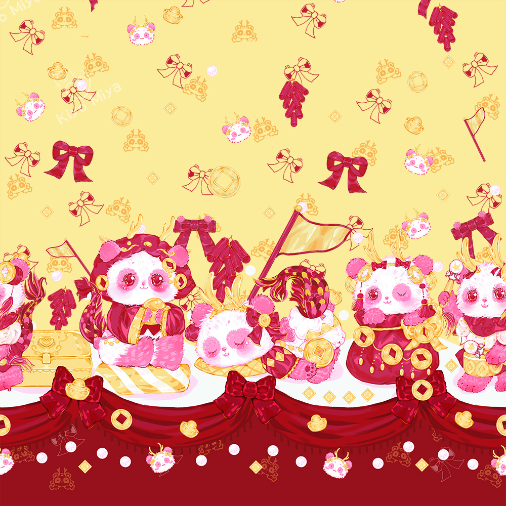 digital printed dragon year panda four way strech fabric